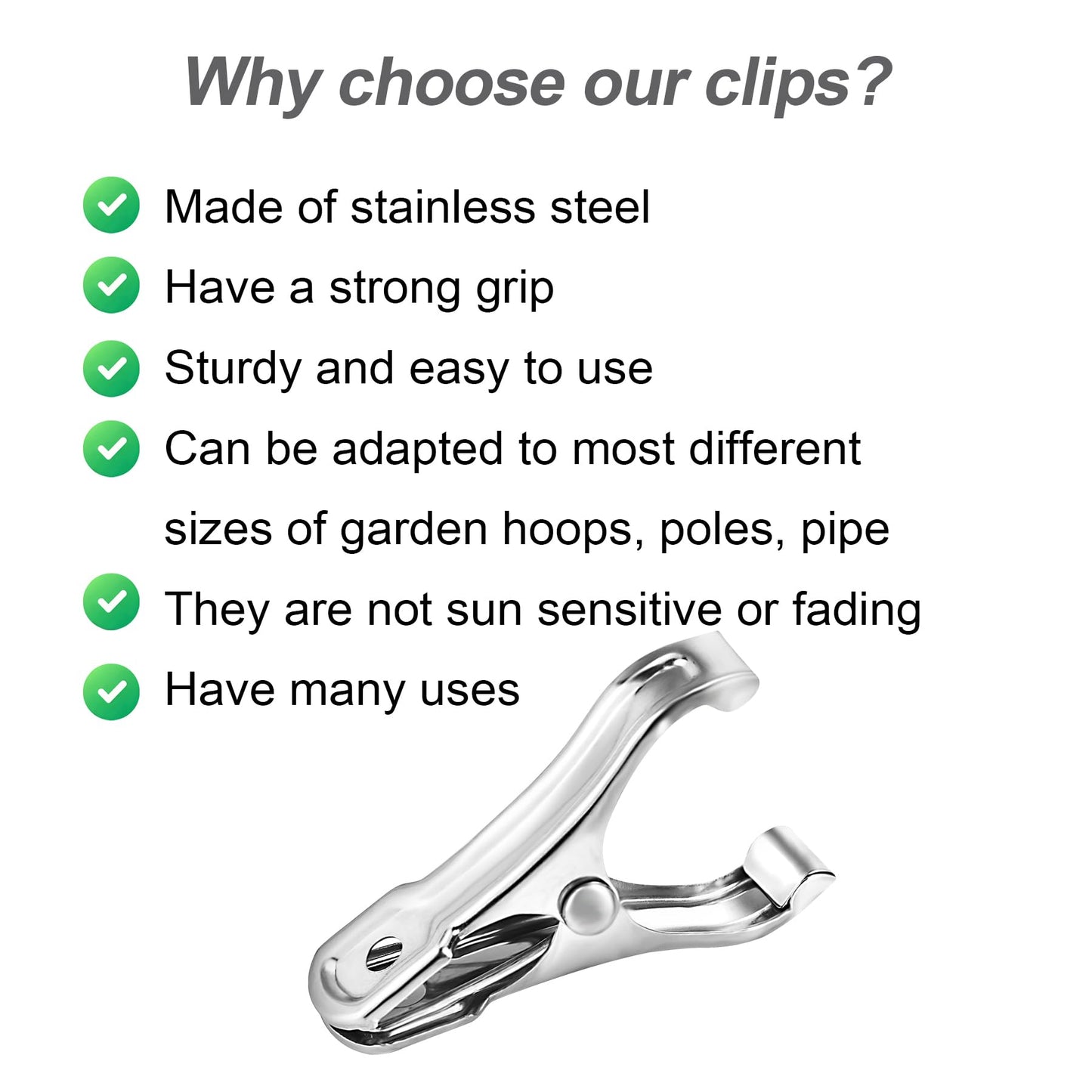 Samhopo 40 PCS Garden Clips, Greenhouse Clamps Made of Stainless Steel, Greenhouse Clips for Netting, Have a Strong Grip to Hold Down the Shade Cloth or Plant Cover on Garden Hoops