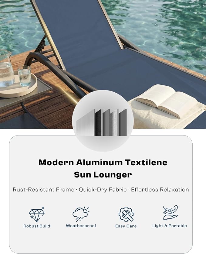 Patio Chaise Lounge Chairs Set of 6, All-Weather Aluminum Pool Loungers