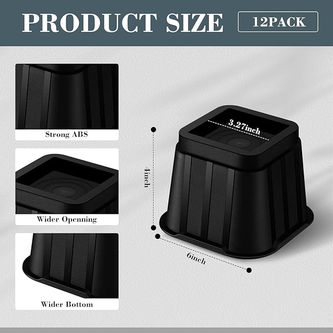 Ecally 12 Pack 4 Inch Square Furniture Risers Adjustable Bed Risers Heavy Duty