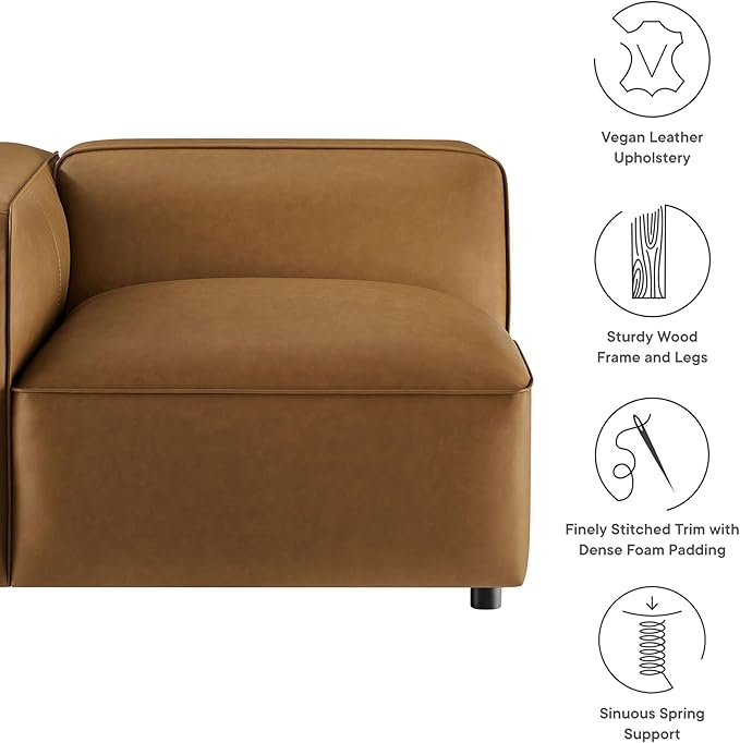 Modway Auren Vegan Leather Left Modular Armchair in Camel