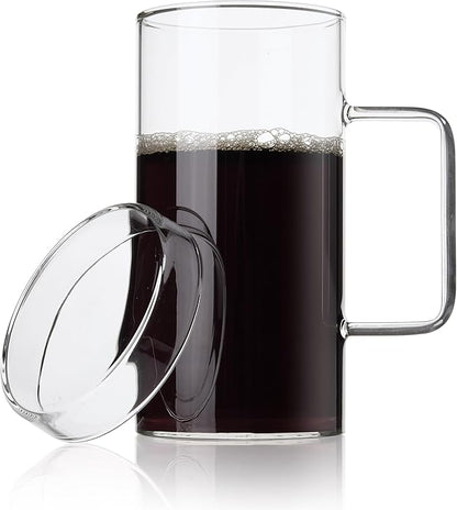 FLFK 20 oz Glass Coffee Mug with Lid - Large Clear Tea Mug, Beer Mug and Big Coffee Mug