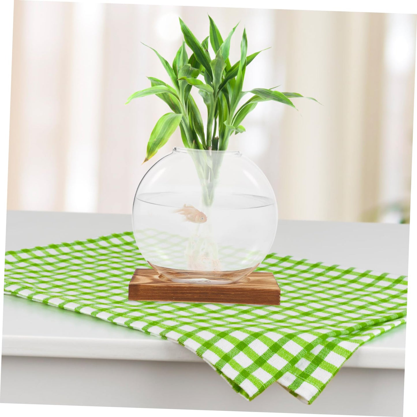 KESYOO Creative Hydroponic Vase with Transparent Glass Pot and Wooden Base for Soilfree Plant Propagation Indoor Terrarium and Elegant Flower Display Easy Setup and Maintenance