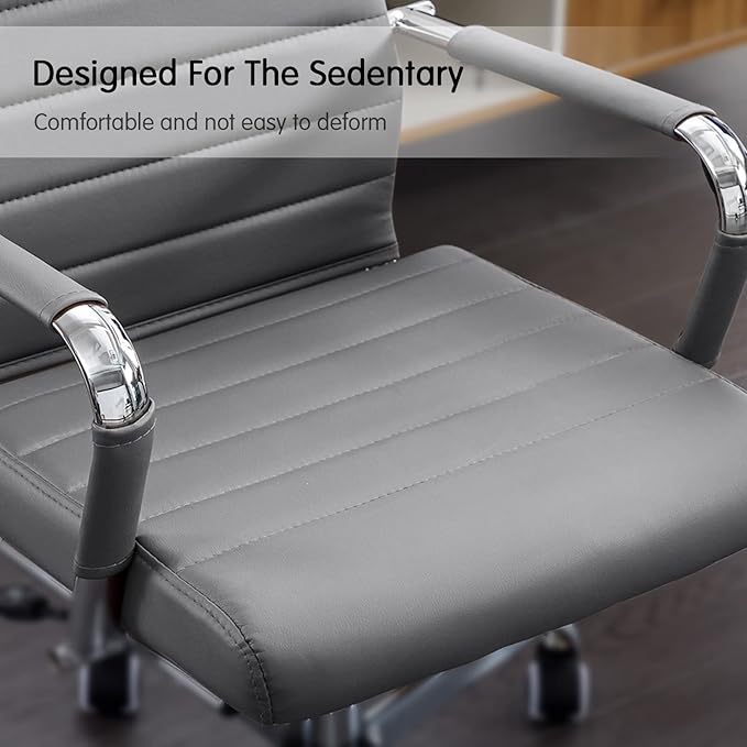 Home Office Chair Ribbed, Modern Leather Conference Room Chairs, Ergonomic