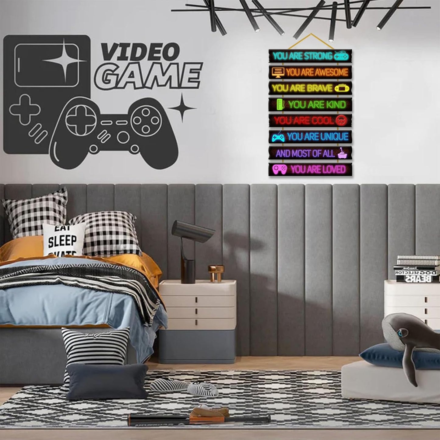Rutiyoka Game Room Decor for Boys Bedroom - Boy Wall Decor Gaming Art for Kids Room - Wood Gamer Wall Decorations