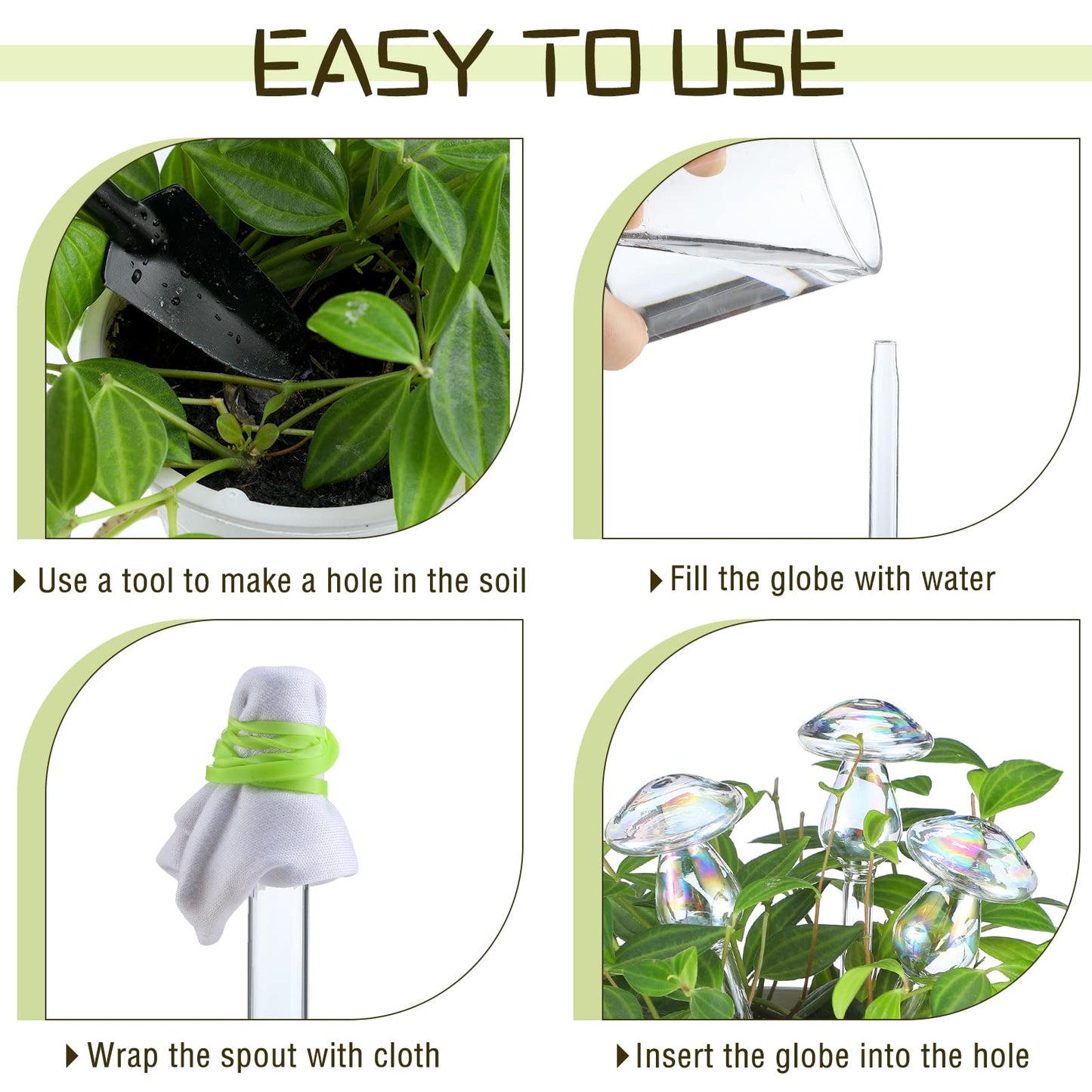 meekoo 10 Pcs Plant Watering Globes Glass Watering Globes for Outdoor Self-Watering Planter Insert Device with Mushroom Rainbow Gradient for Outdoor Indoor Pot Vacation Water Conservation(Mushroom)