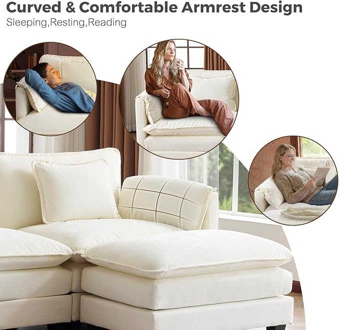 ELUCHANG 113'' Modular Sectional Cloud Couch, Modern Comfy Chenille L Shaped