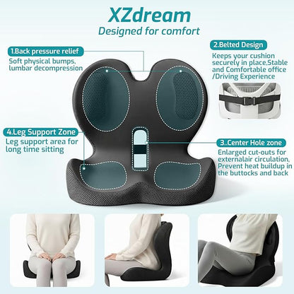 Seat Cushion,Office Chair Cushion with Lumbar Support Pillow,Ergonomic Design for Long Sitting,Sciatica,Back Pressure Relief,Back Support Cushions for Car,Truck,Office Chair