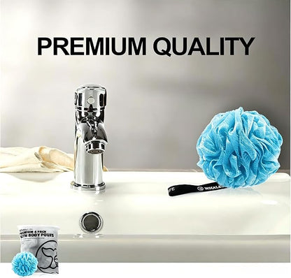 Loofah Bath Sponges - Gentle Exfoliating Shower Loofah for Rich Lather, Durable Mesh Body Scrubber for Men & Women 4 Pack (Sky Blue) | Durable mesh creates rich lather, soft exfoliating loofah for men & women daily shower