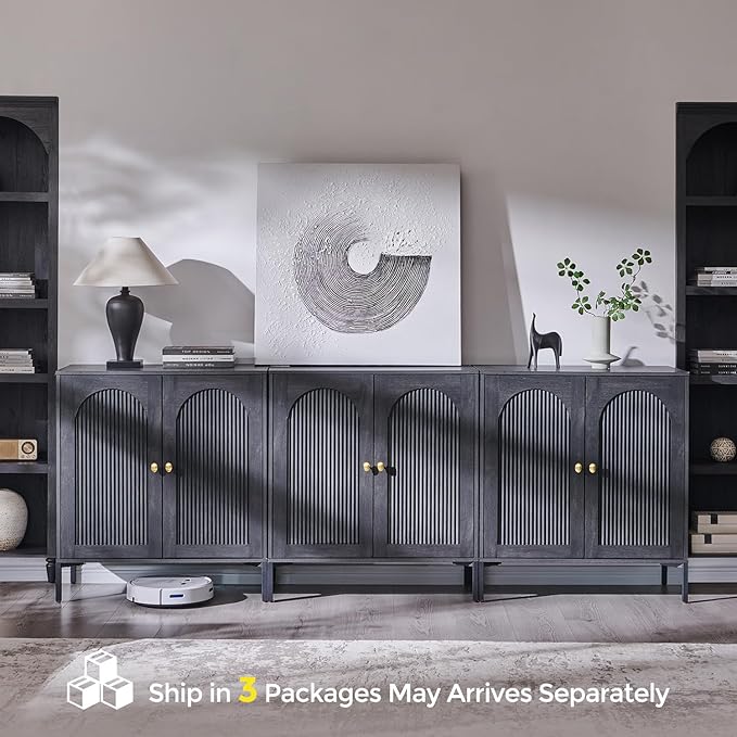 IFBUY Modern Sideboard Buffet Cabinet, 92.63" W Fluted Arched Buffet Cabinet