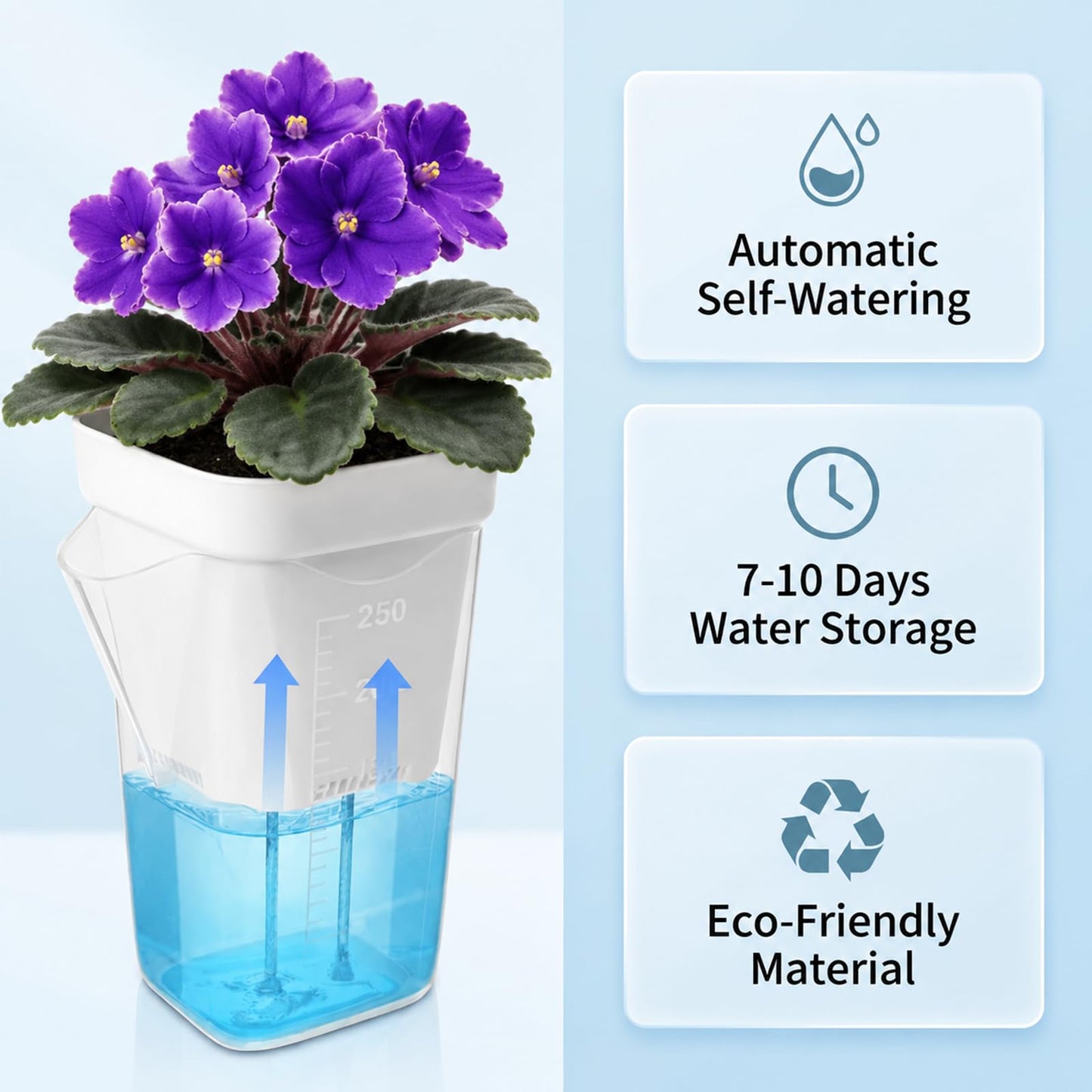 DIGARDPRO 10 Pack 2.5" Self Watering Pots for Indoor Plants with Anti-Tip Tray & Reservoir Refill Bottle, Seed Starter Kit for Seedlings, Cuttings, Succulents, Herbs
