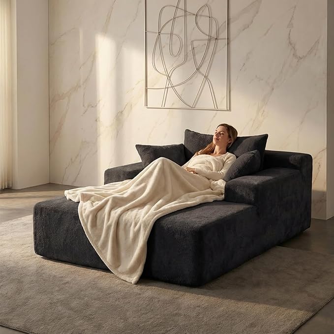 Sytopia Chaise Lounge with Armrests, Oversized Sofa Bed with 3 Pillows