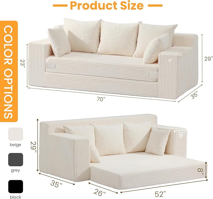 Boneless Couch 70 inch, 3 Seater Couch