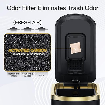 CEROELDA Small Bathroom Trash Can with Lid Soft Close-10L/2.6 Gal Slim Garbage Can-Metal Step Wastebasket-Rectangle Narrow Waste Bin for Office, Bedroom, Toilet, Live Room (Black)