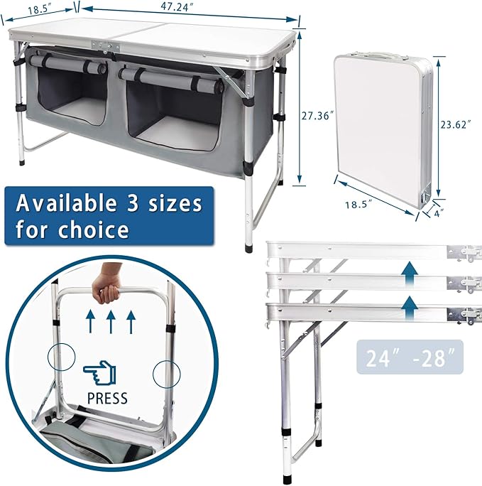 CampLand Outdoor Folding Table Aluminum Lightweight Height Adjustable