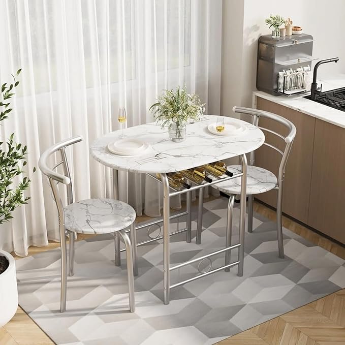 Shahoo 3-Piece Wooden Dining Table Set, Kitchen Breakfast Nook Sets