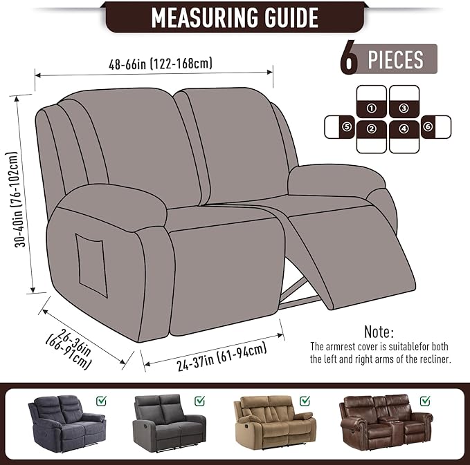 TAOCOCO Recliner Loveseat Slipcover, 6 Pieces Dual Recliner Sofa Covers