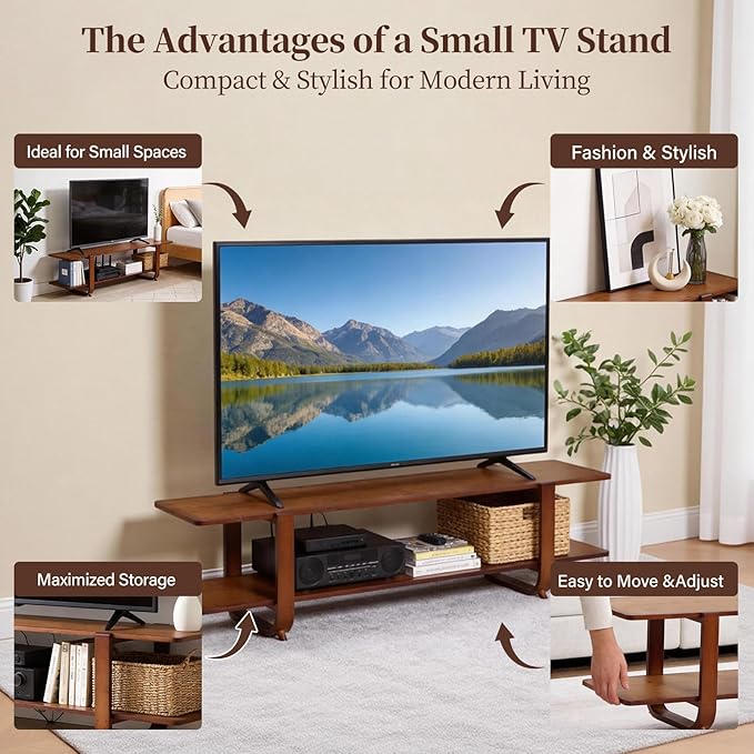 Tiita TV Stand with Storage for TVs up to 65'', Bamboo TV Console Entertainment