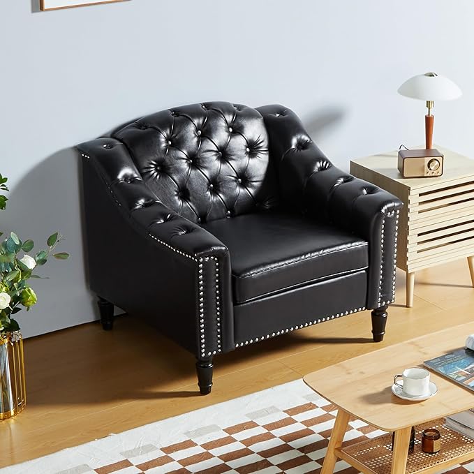 LEVNARY Chesterfield Chair Leather, Upholstered Sofa Chair
