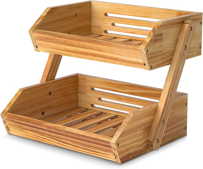 Merysen 2 Tier Wooden Fruit Basket