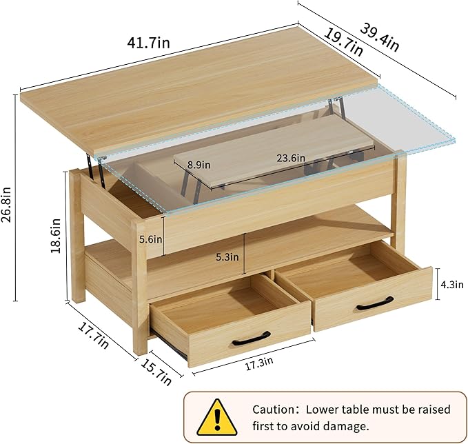 SYESWAY 42'' Lift Top Coffee Table, 4-in-1 Multifunctional Lift Coffee Table
