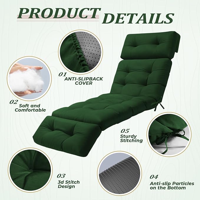 Chaise Lounge Cushion Outdoor, Waterproof Thick Patio Lounge Chair Cushion