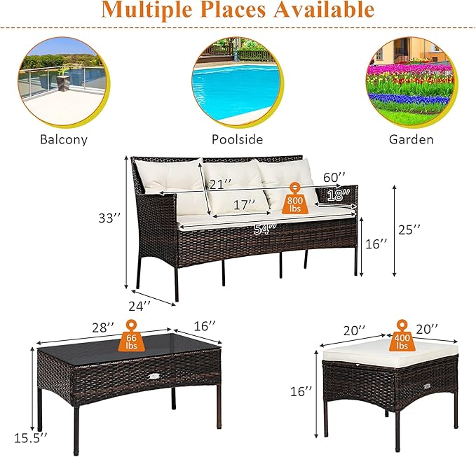 Tangkula 3 Pieces Patio Conversation Set, Outdoor PE Rattan Wicker Furniture
