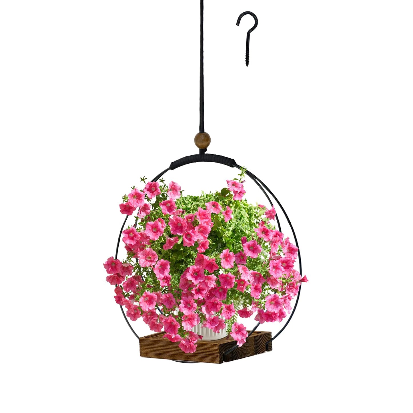 Hanging Planter for Indoor Plants, Black Plant Hanger Indoor with Sturdy Wood Base, Modern Boho Macrame Plant Hanger for 3-5.5 Inch Pot, Hanging Wall Ceiling Window Home Decor (Pots Not Included)