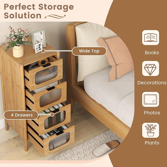 Giantex 4 Drawer Storage Cabinet, Bamboo Storage Organizer
