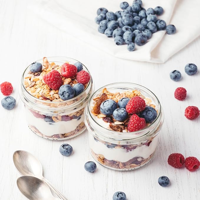 SHOWIN Overnight Oats Containers with Lids, 10oz Glass Jars with Lids 2 pcs, Milk White, Wide Mouth Mason jars for Salad, Yogurt, Snacks, Meal Prep