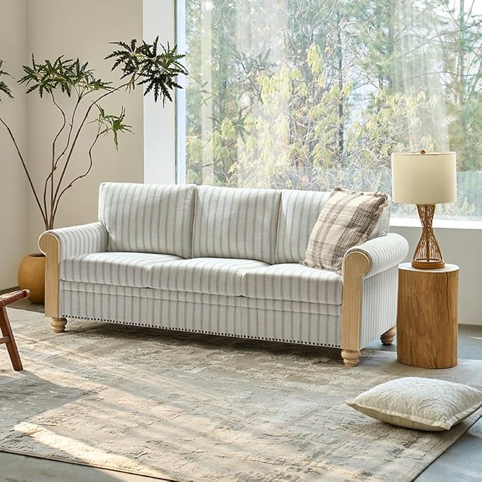 EcoHarbor Living 3-Seater Couch, Stripe 81" Mid-Century Modern Upholstered Sofa