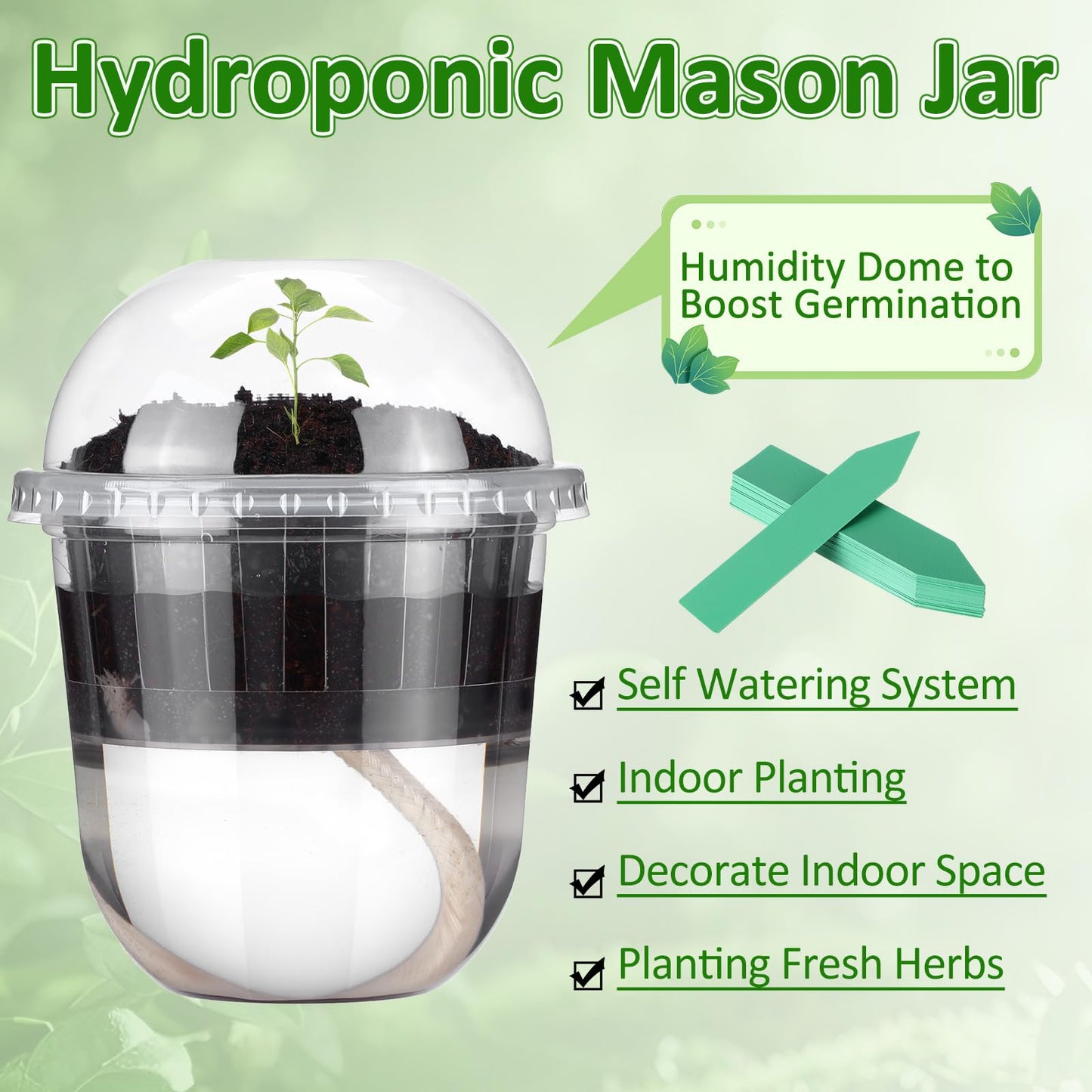 Ferrochef 50 Pcs 3.7 Inches Clear Hydroponic Pots Kit Includes Self Watering Nursery Cups with Humidity Domes, Grow Baskets & Absorbing Wicks Reusable Seed Pots for Indoor Plants Herbs Seedling