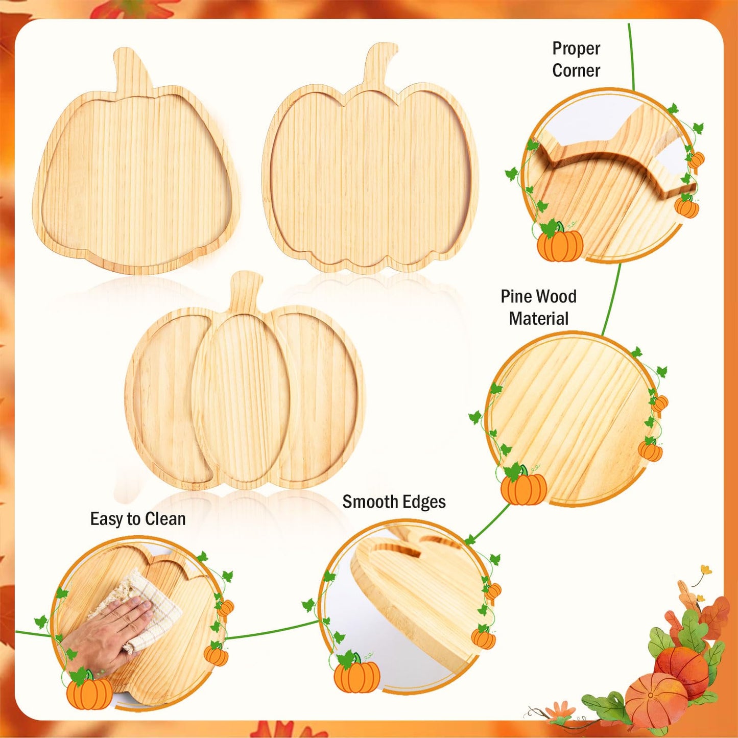 FOBSME 3 Pcs Pumpkin Wooden Charcuterie Boards Thanksgiving Serving Platters Halloween Pumpkin Wooden Serving Trays with Compartments Wood Dish Plates for Autumn Harvest Holiday Housewarming Presents