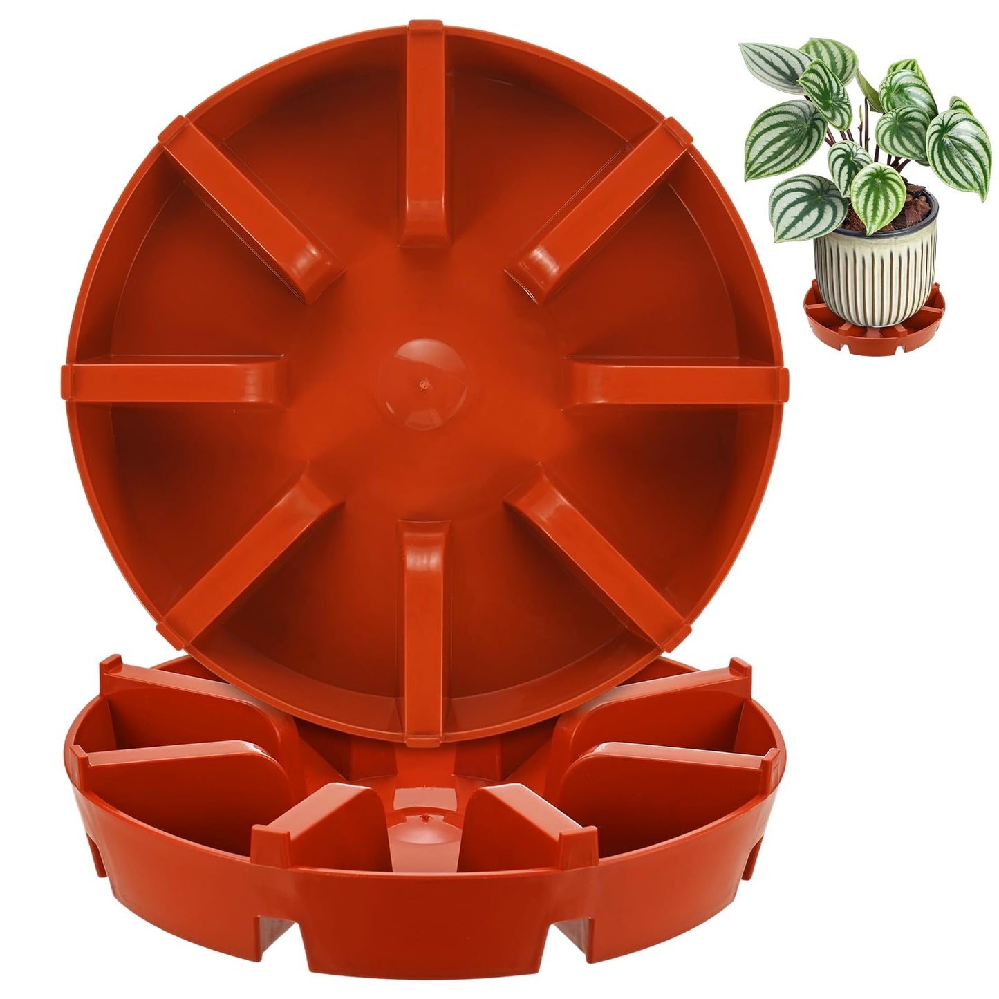 M METERXITY 2-Pack Plant Saucer, 7.56 Inch/19.2 cm Plastic Plant Trays Thicker for Pots/Indoor/Outdoor/Water Drainage and Protection, Flowerpot Drip Tray [Red]