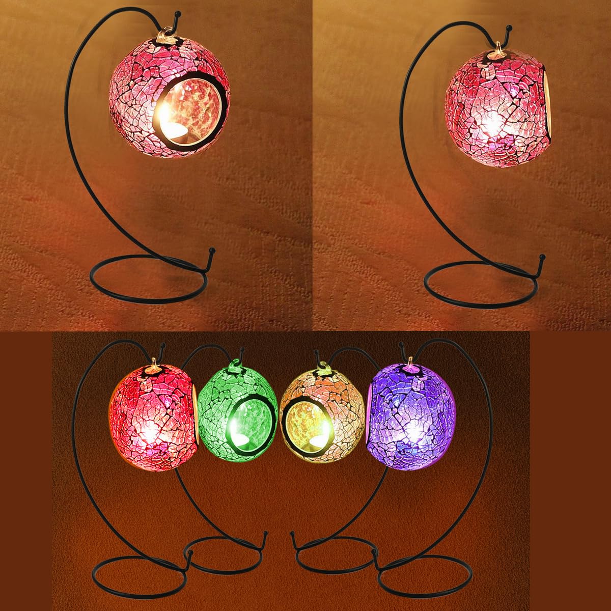 Ornament Display Stand,6 PCS Air Plants Holder, Planter Terrariums Hanger, Black Iron Wire Hanging Hook for Glass Crystal Witch Ball,Easter Christmas Decoration,Wedding Party Office Home Decor