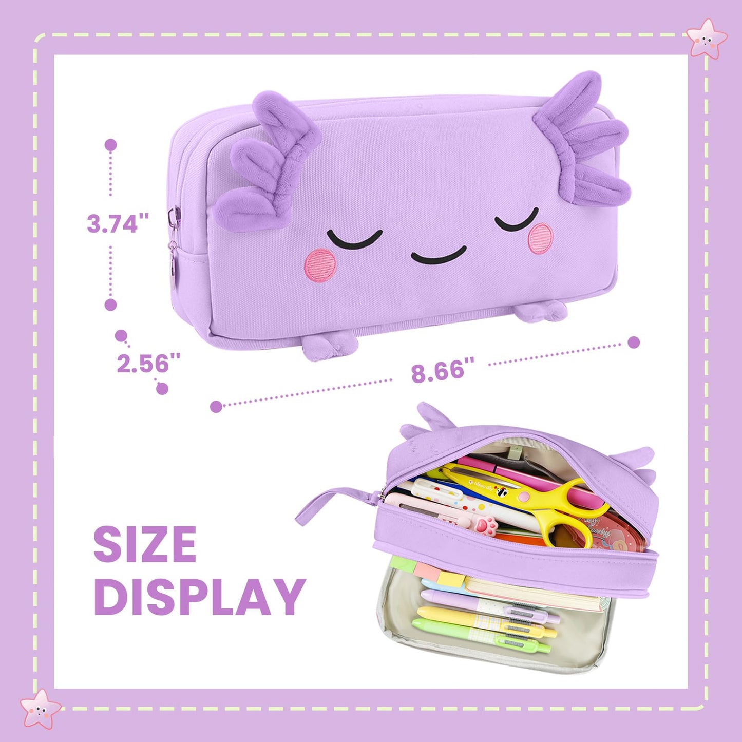 EHZYP Axolotl Pencil Case, Pencil Case For Girls Kids, Salamander Pen Box For School, Large Capacity Pen Pouch,School Supplies Bag for Kids (Purple)