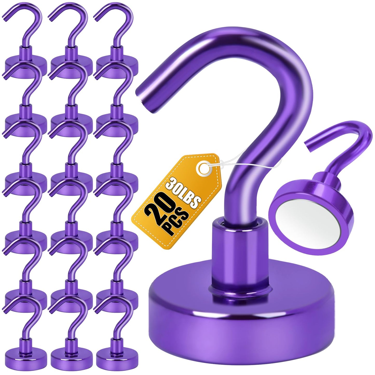 DIYMAG Magnetic Hooks, 30Lbs Strong Heavy Duty Cruise Magnet S-Hook for Classroom, Fridge, Hanging, Cabins, Grill, Kitchen, Garage, Workplace and Office Etc, (20 Pack-Purple)
