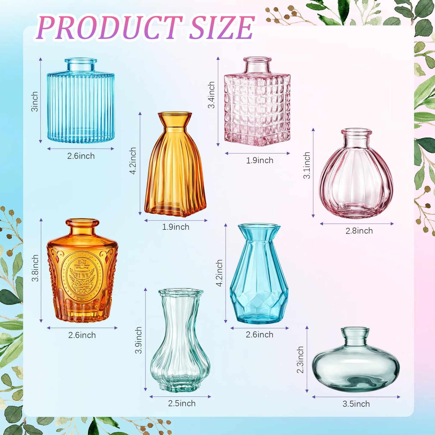 Wonderjune 8 Pcs Stained Glass Hanging Vases Hanging Glass Planters Small Plant Terrarium Pot Containers with Rope for Garden Home Indoor Outdoor Decor, 4 Styles (Classic)