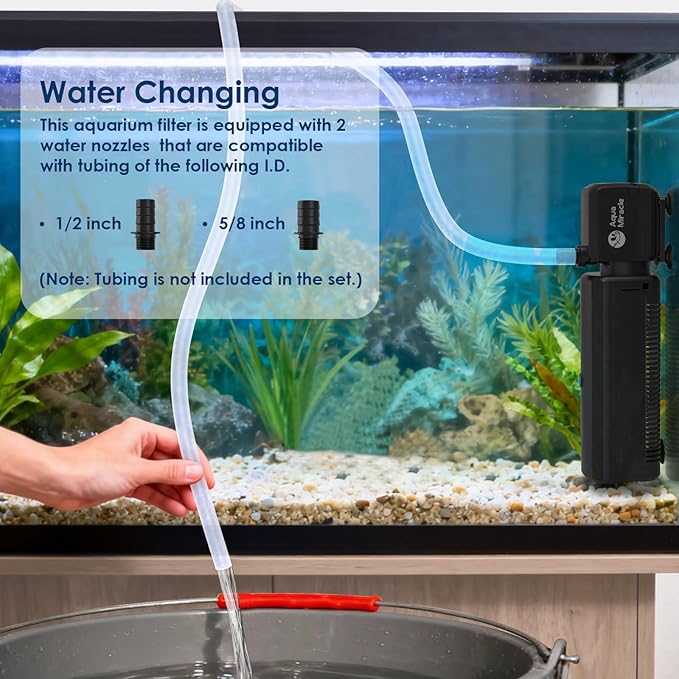 AquaMiracle Aquarium Filter with U - V Light & Filter Sponge, Fish Tank Filter with Timer for Green Water, Turtle Filter with Aeration & Rainfall Mode for Aquarium 20-70 Gallon