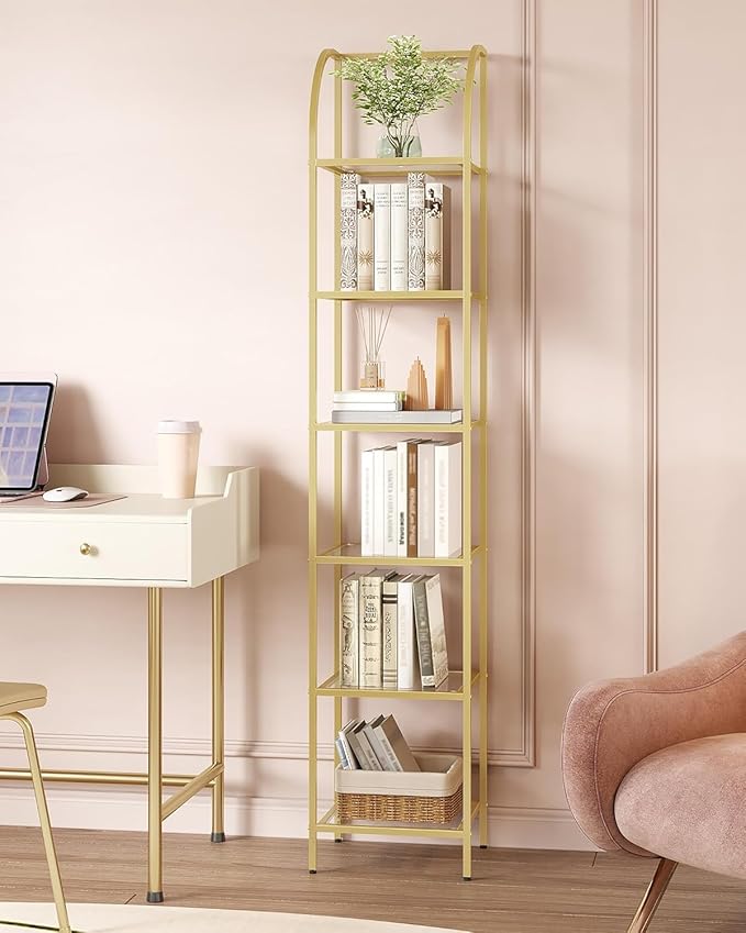 Hzuaneri Bookcase Bookshelf, Tempered Glass Arched Bookshelf
