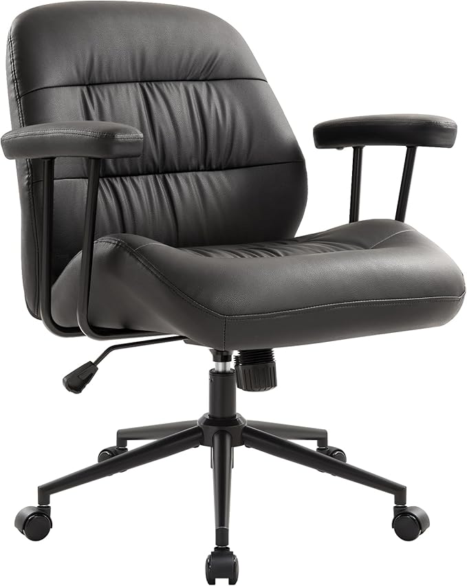 IWMH Leather Office Chair with Removable Armrests，Mid-Back Ergonomic Desk Chair