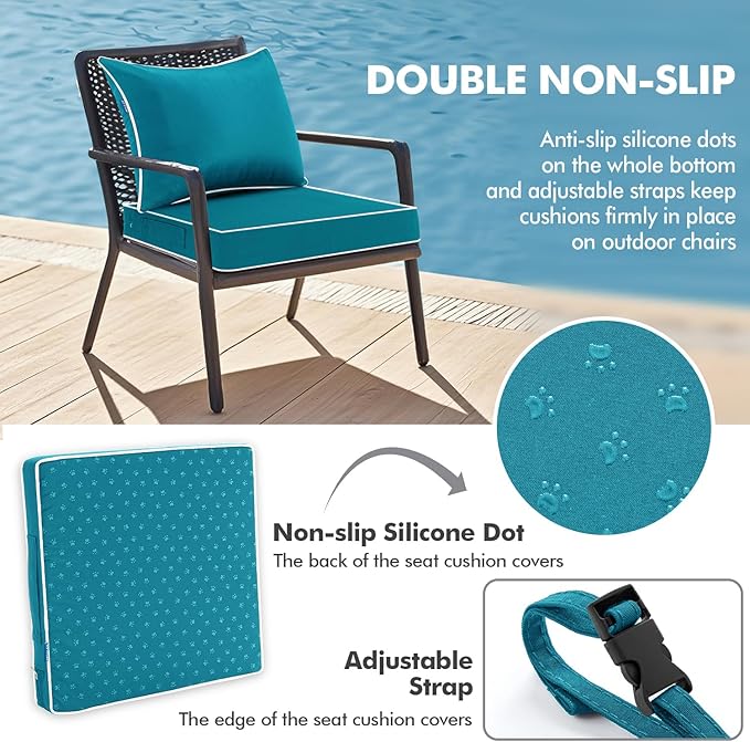 MIULEE Teal Outdoor Seat Cushion 24x24 Inch Waterproof & 3 Year Fade Resistant
