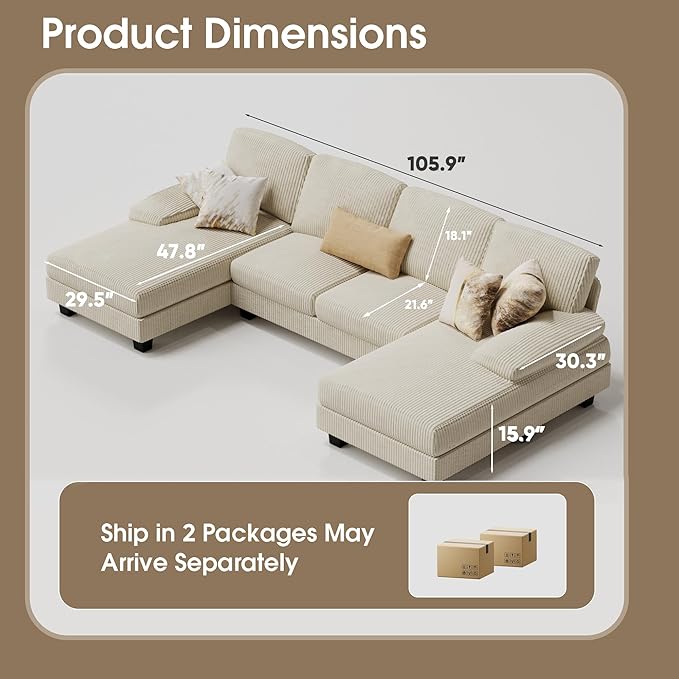 Furmax Sectional Couches for Living Room, U-Shaped Sofa Couch