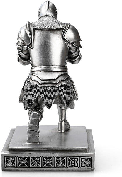 Medieval Armored Warrior Knight Pen Holder Desk Organizers and Accessories Resin Pencil Holder Paperweight as Gift with a Cool Letter Opener for Desk (Silver)