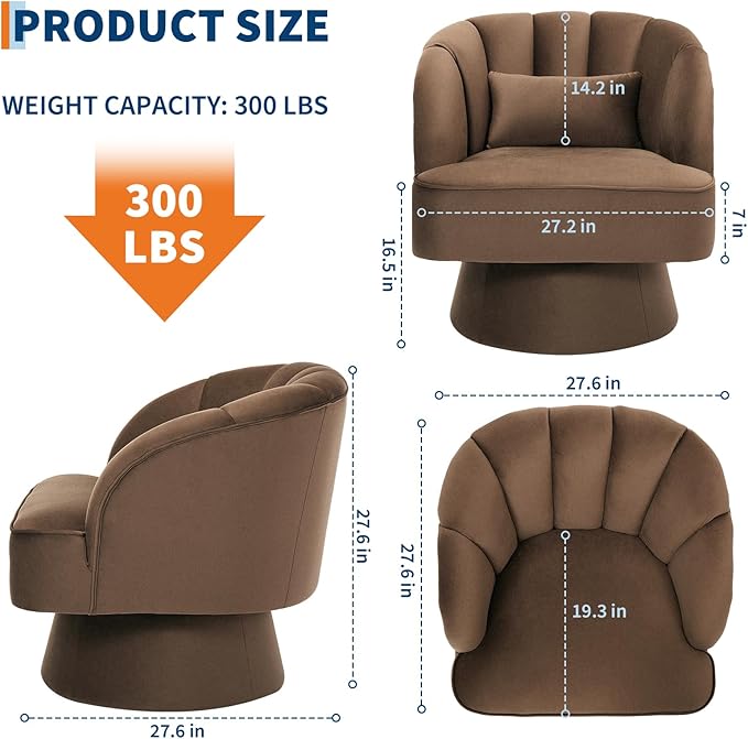 Garvee Ultra-Plush Swivel Accent Chair, 360° Barrel Lounge Chair