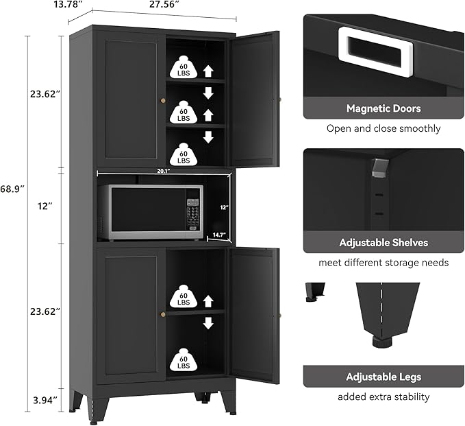 YAUWOH 69" Tall Metal Pantry Cabinet