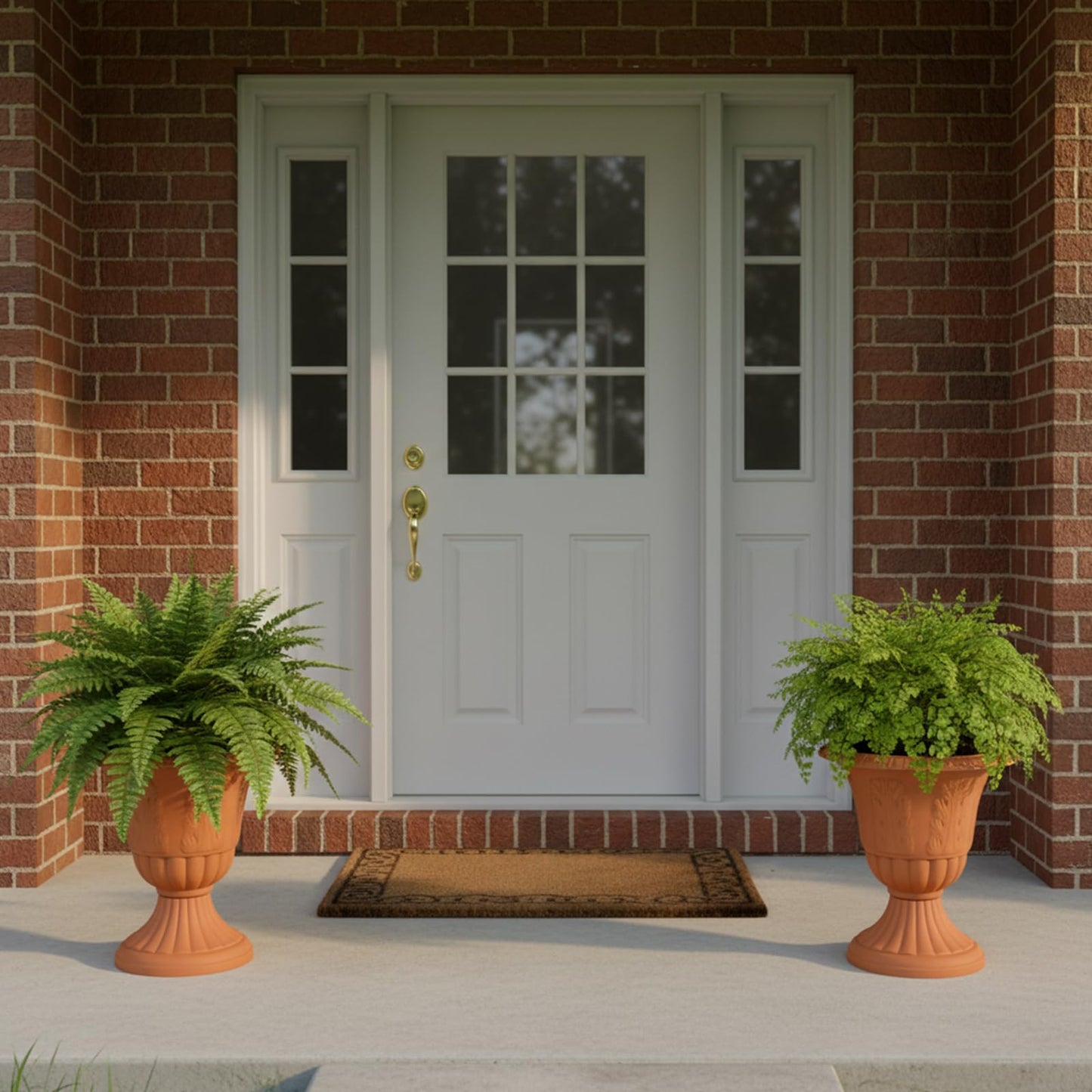 OUMUHE Set of 2 Goblet-Shaped Plastic Planter Urns, 16" H × 14.5" D Large Lightweight Durable Flower Pots, Decorative Indoor Outdoor Garden Patio Plant Containers (Terracotta)