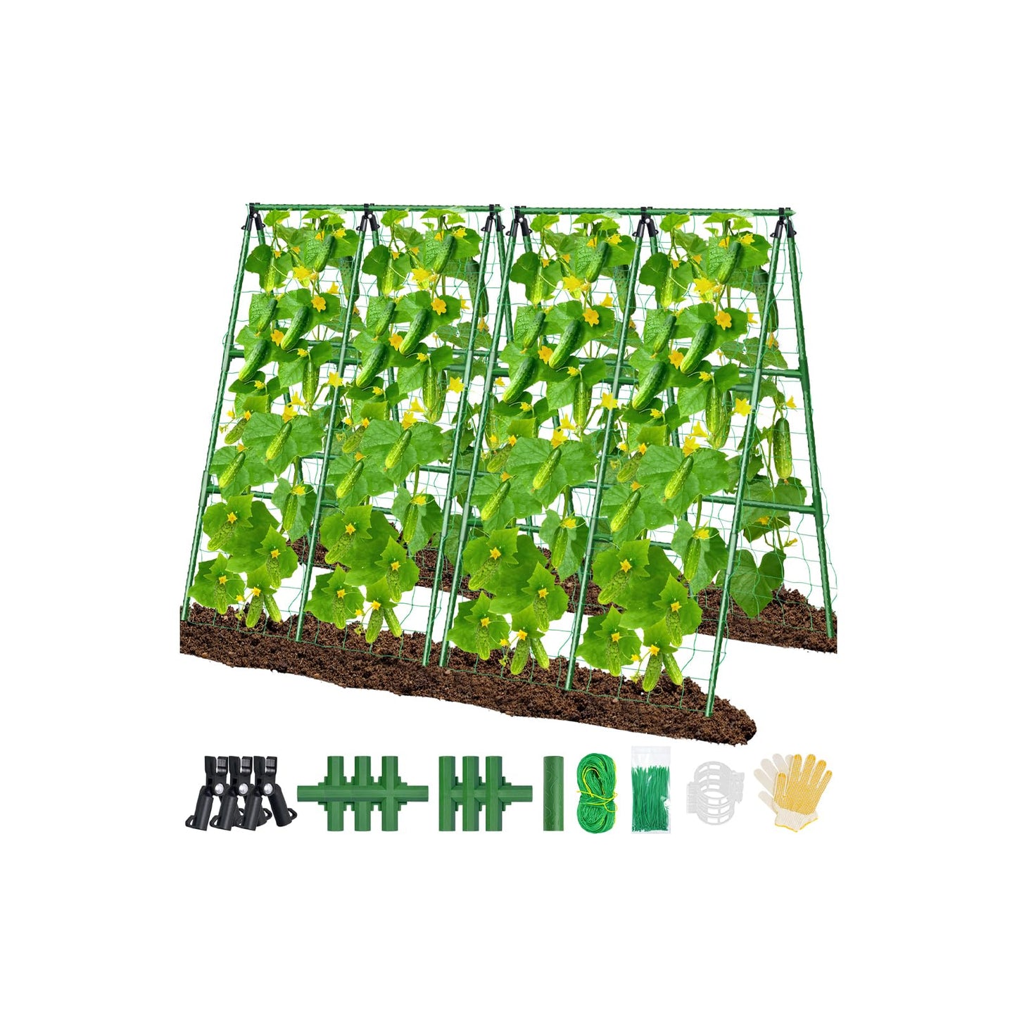 Sunwinx 2Pack 51x35Inch Cucumber Trellis for Raised Bed, Adjustable A-Frame Garden Trellis for Climbing Plants Outdoor with Climbing Net, Meal Plant Trellis for Vegetables Pea Bean Tomato Squash Grape