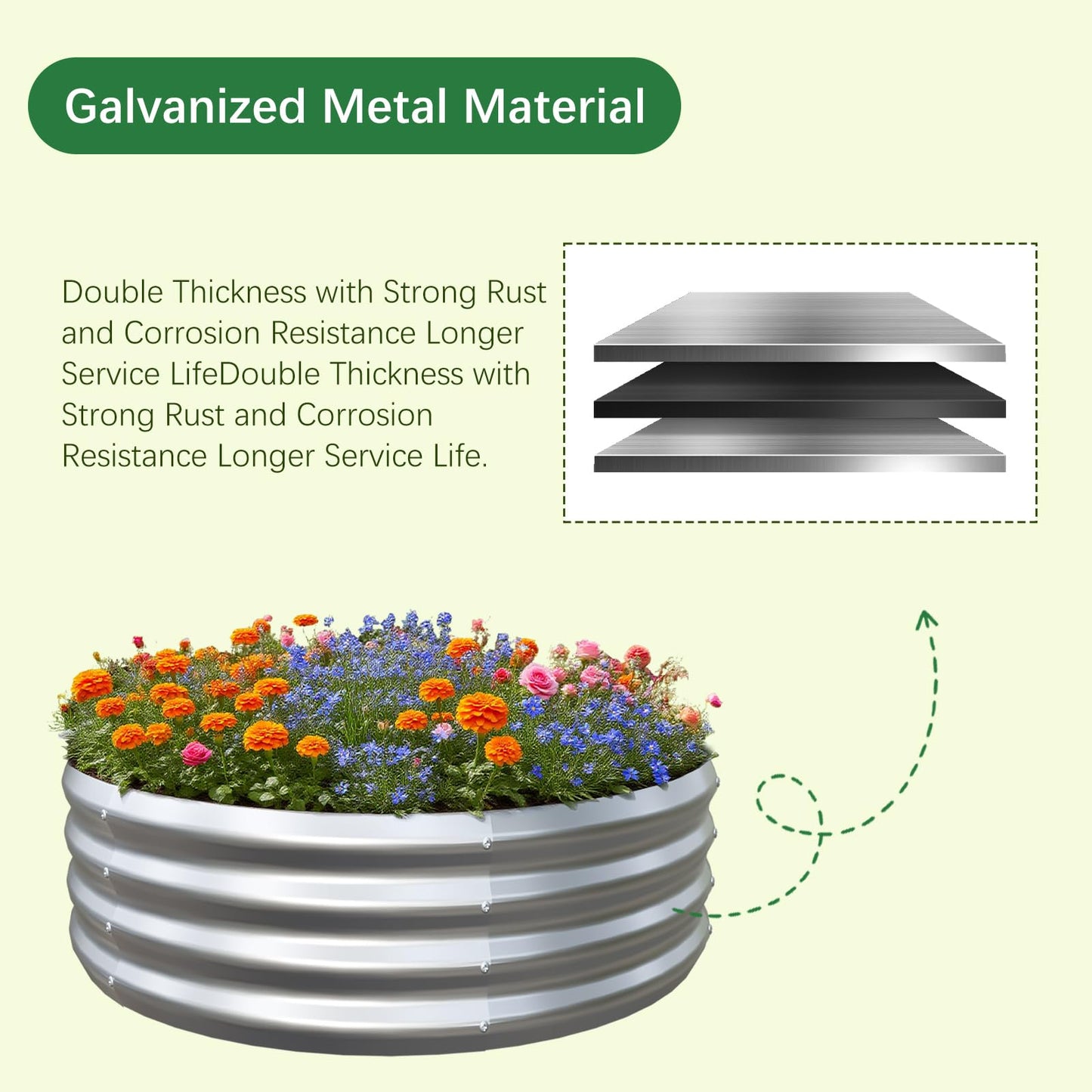 Mycovire Galvanized Garden Bed Kit for Vegetables/Herbs/Flowers, Raised Planter Box, Outdoor, 2x2x1 Feet