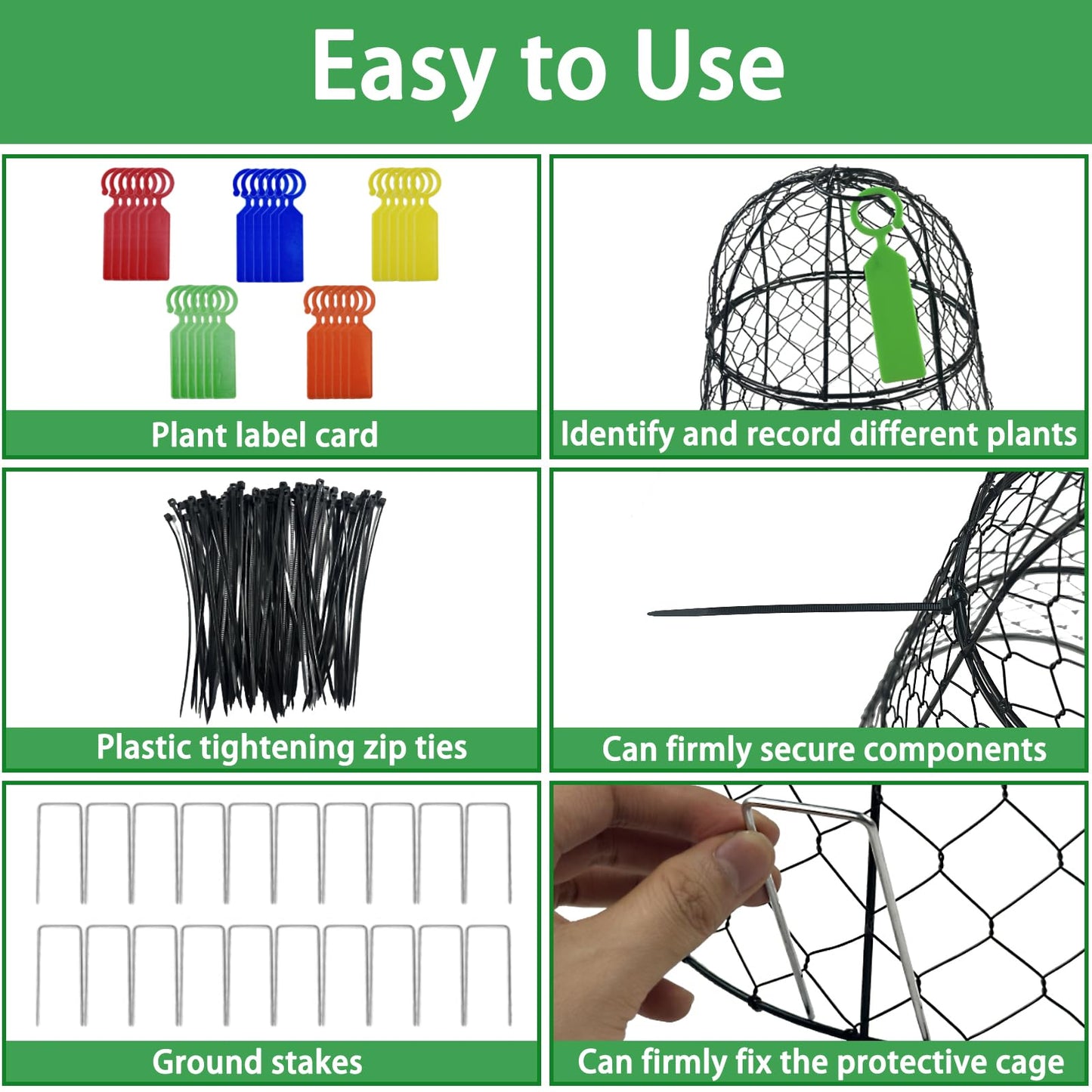 6 PCS 17.7"H X 11.42"D Garden Cloches,Chicken Wire Plant Covers Protectors Modular Design for Customizable Protection,Rust-Proof Heavy Duty Metal Plant Cage for Seedlings Flowers Protect from Animals