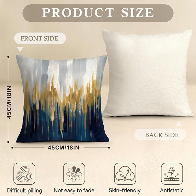 OBSEDE Blue and Gold Abstract Art Decorative Throw Pillow Covers 18 × 18 in